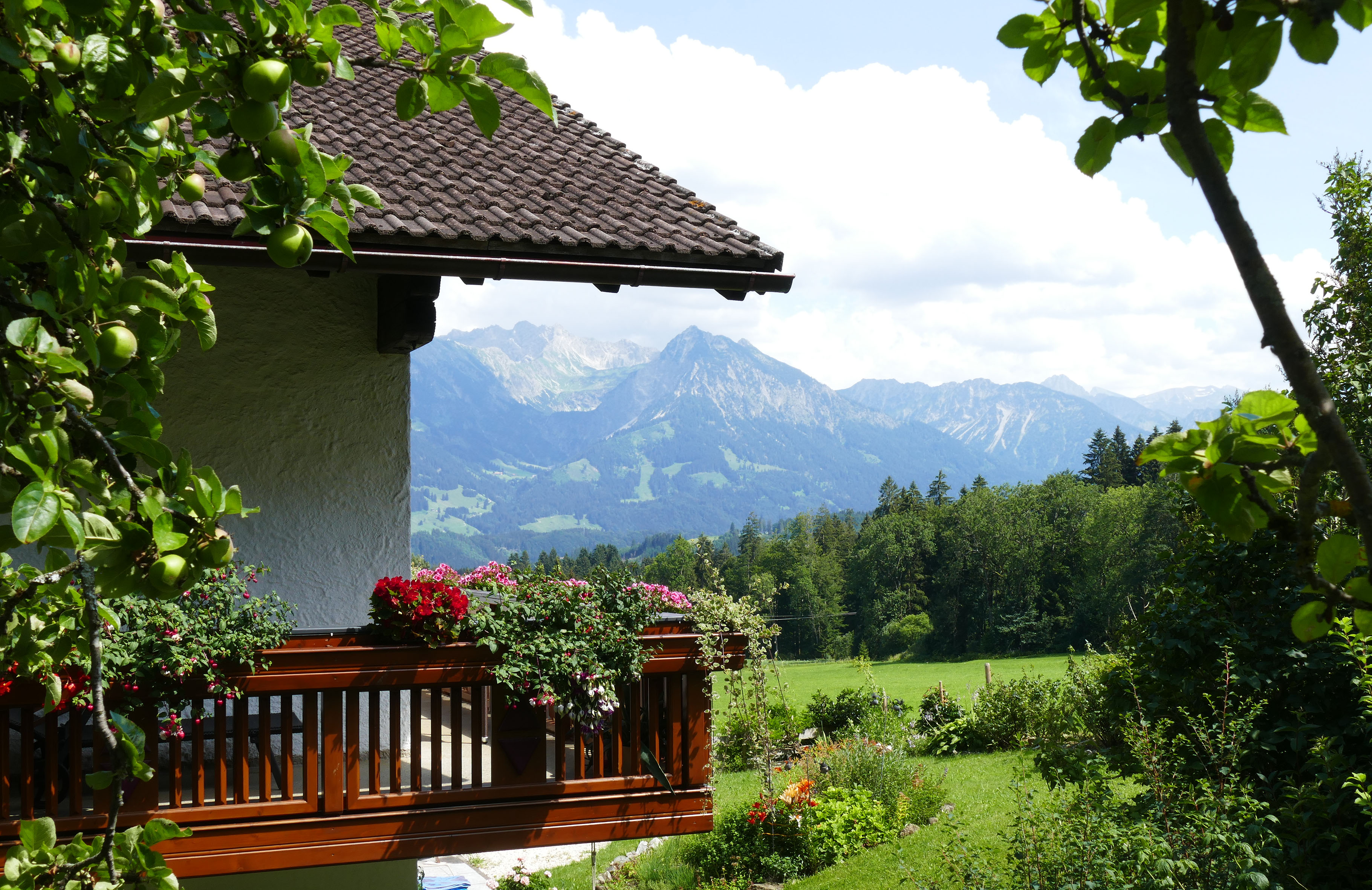 Blick vom Balkon in die Berge
